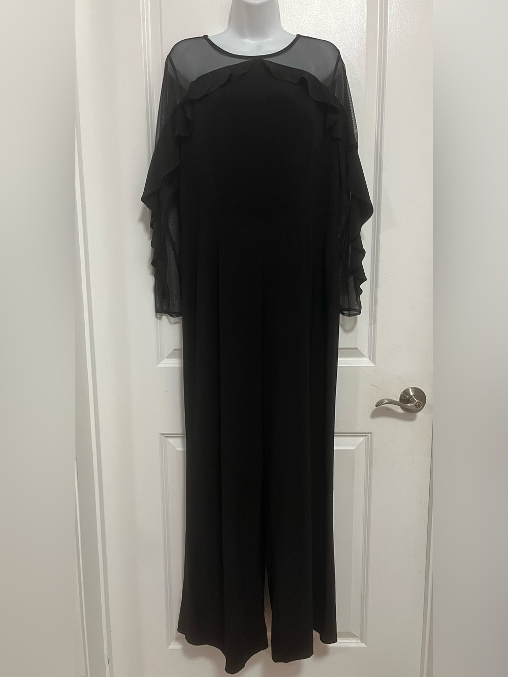 R&M Richards Black Illusion Ruffle Jumpsuit 14P - Picture 2 of 13